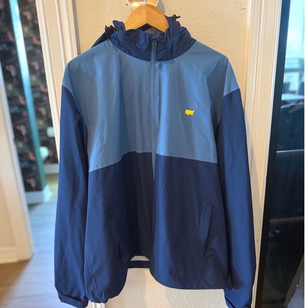 Masters Tech Golf Jacket Mens XL Blue Colorblock Full Zip Hooded Windbreaker